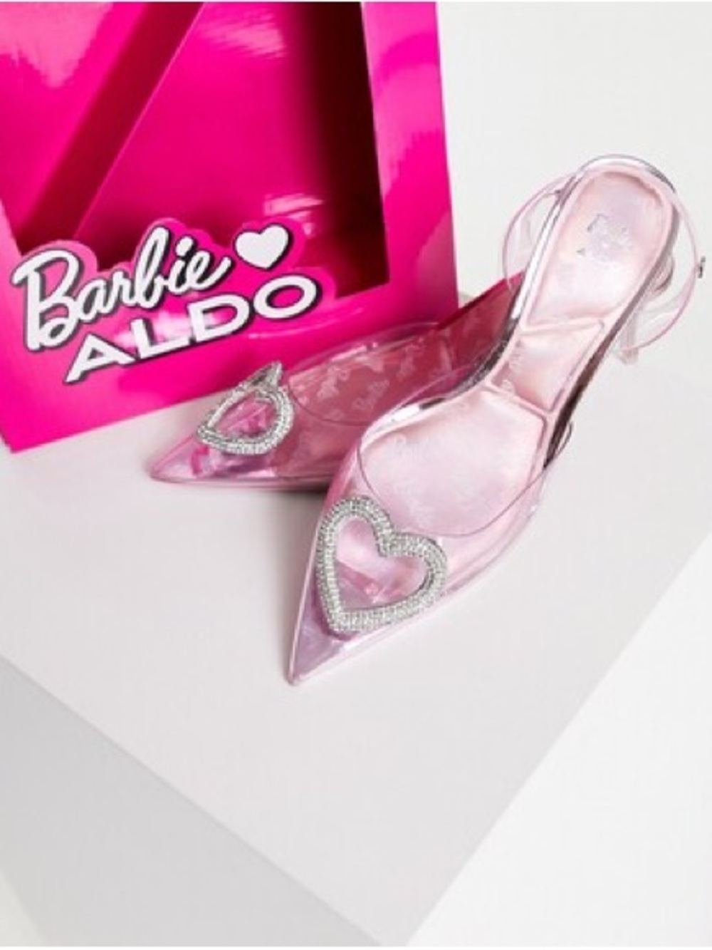 Aldo Pink Clear Heart-Embellished Pointed Slingback Mules